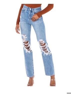 Pistola Cassie High-Rise Light Blue Distressed Straight Jeans